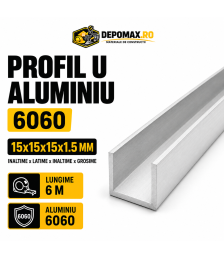 Profil U aluminiu 15 x 15 x 15 x 1.5 mm, 6 metri